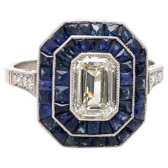 Emerald Cut Diamond and Sapphire Ring – GIA Certified