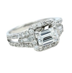 1.27 Carat Emerald Cut Diamond Engagement Ring with Squared Halo 14K White Gold