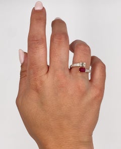 Emerald Cut Diamond and Step Cut Ruby Bypass Ring in 14K Yellow Gold