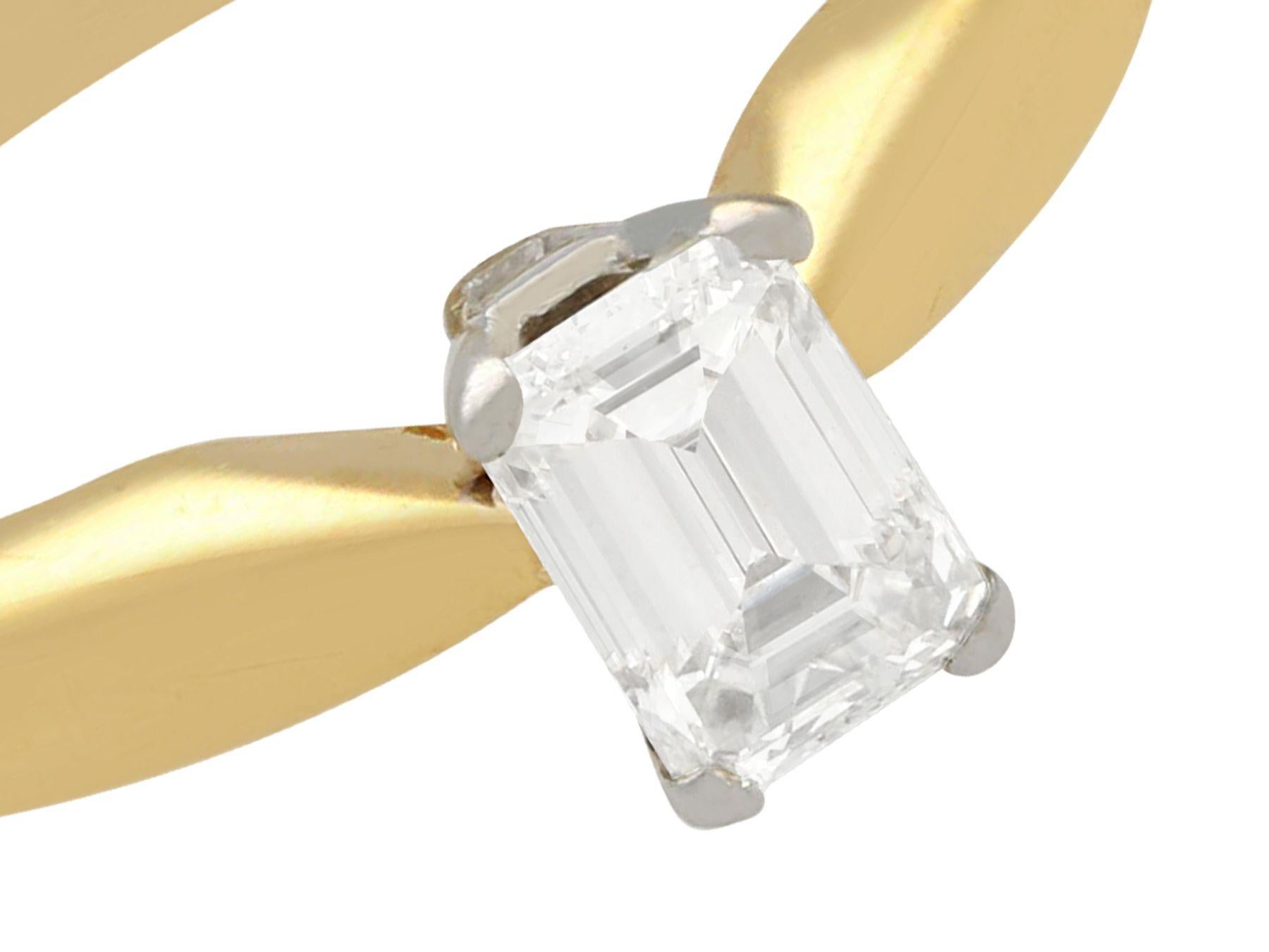 Contemporary Emerald Cut Diamond and Yellow Gold Solitaire Ring