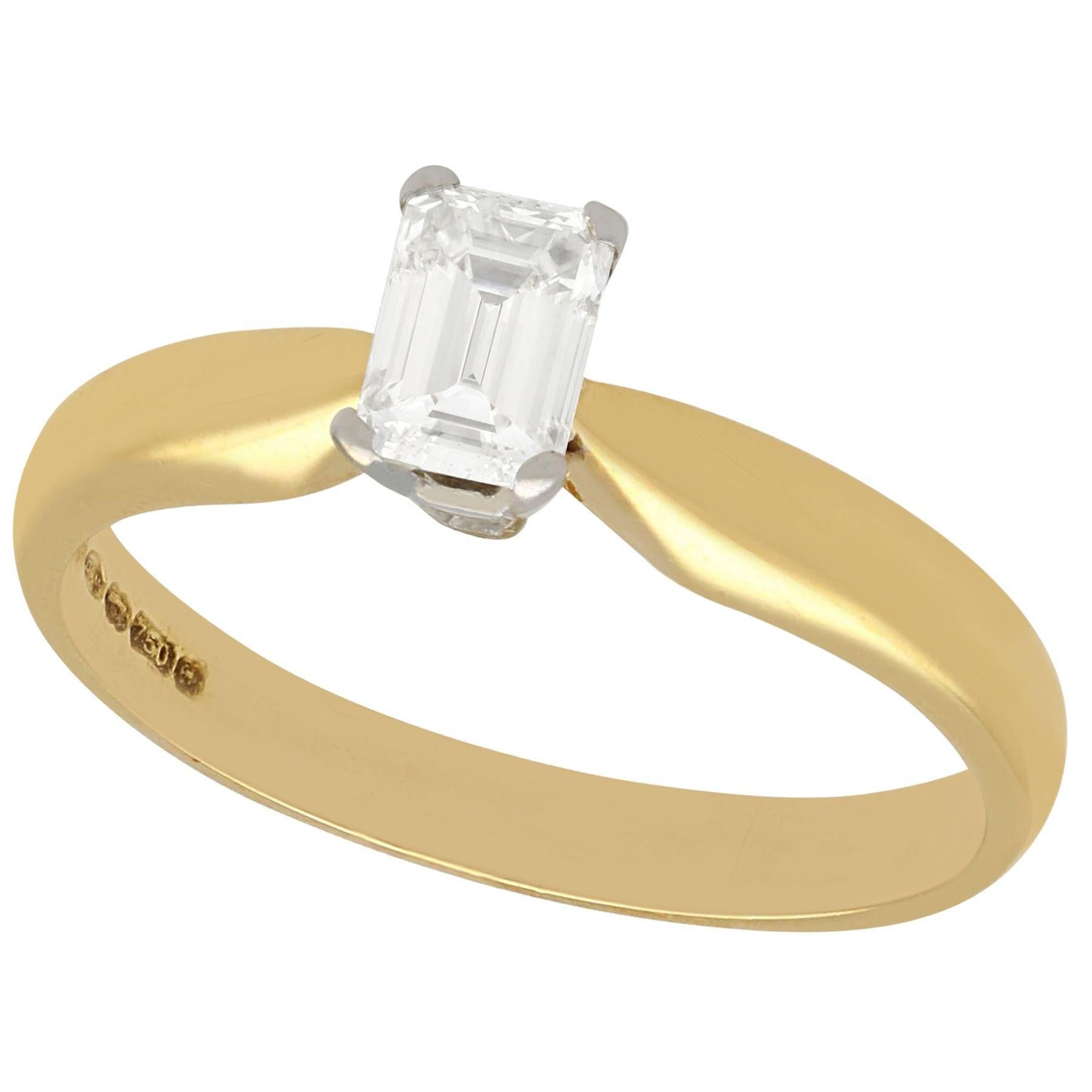 Emerald Cut Diamond and Yellow Gold Solitaire Ring