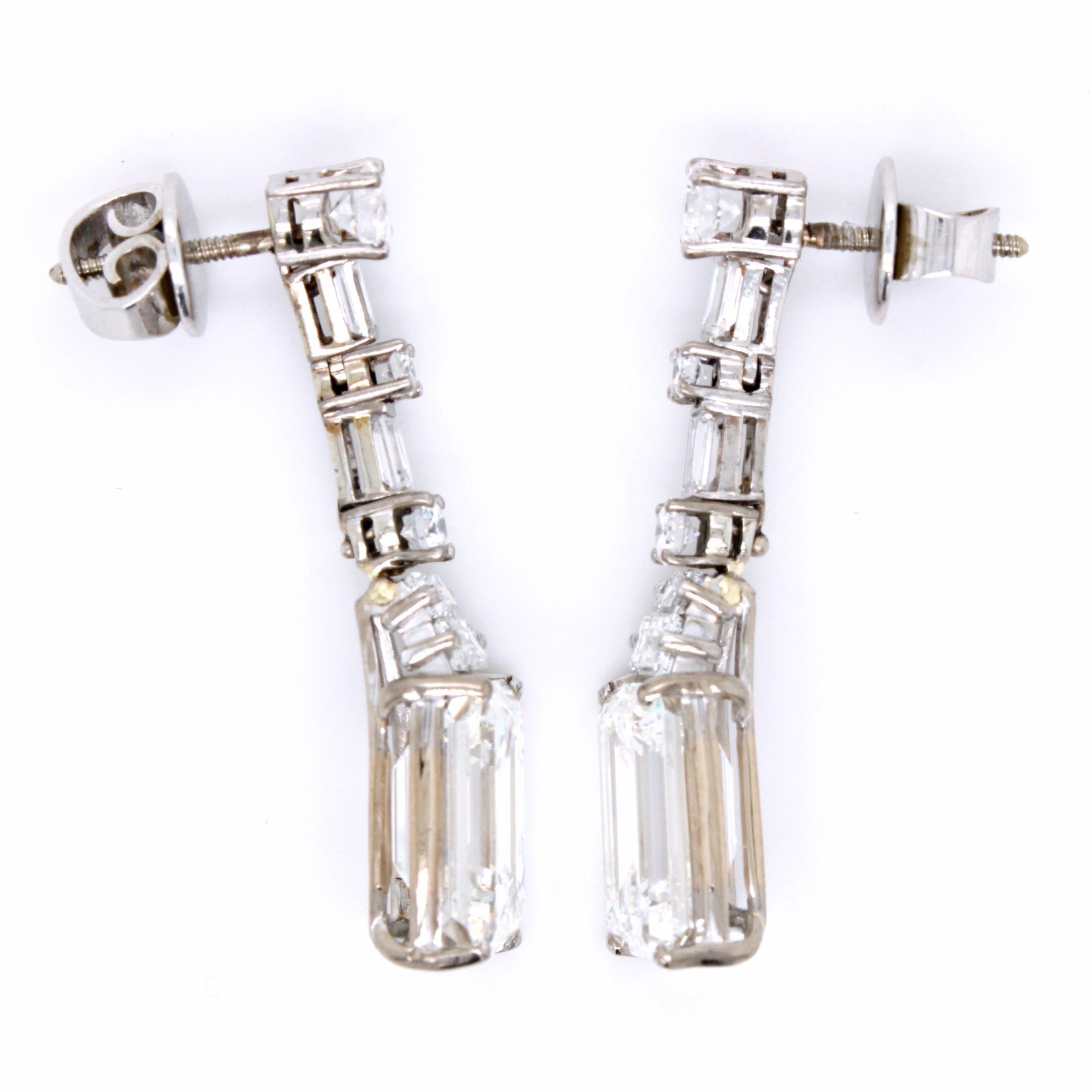 5.37ct & 5.26ct Emerald Cut Diamond Art Deco Earrings, circa 1930s 2