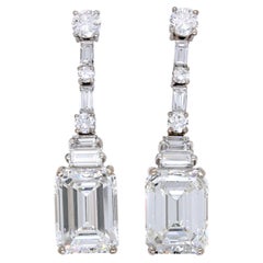 5.37ct & 5.26ct Emerald Cut Diamond Art Deco Earrings, circa 1930s