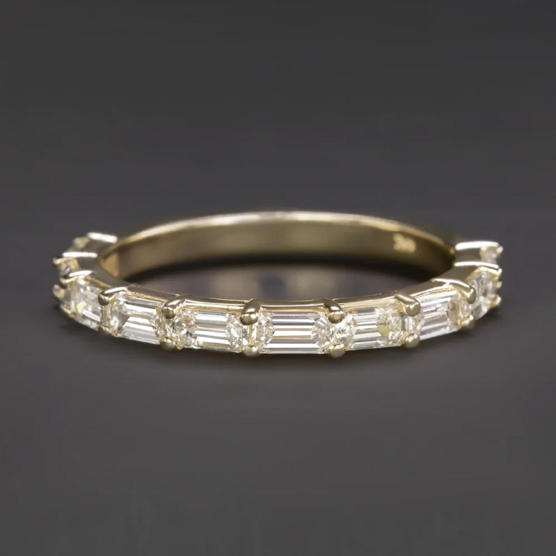 diamond band has a sleek and classic design with chic baguette diamonds set east west! It is perfect for a wedding band or stand alone piece.

Highlights:

- 0.90ct of beautifully white and eye clean diamonds

- Classic 14k yellow gold