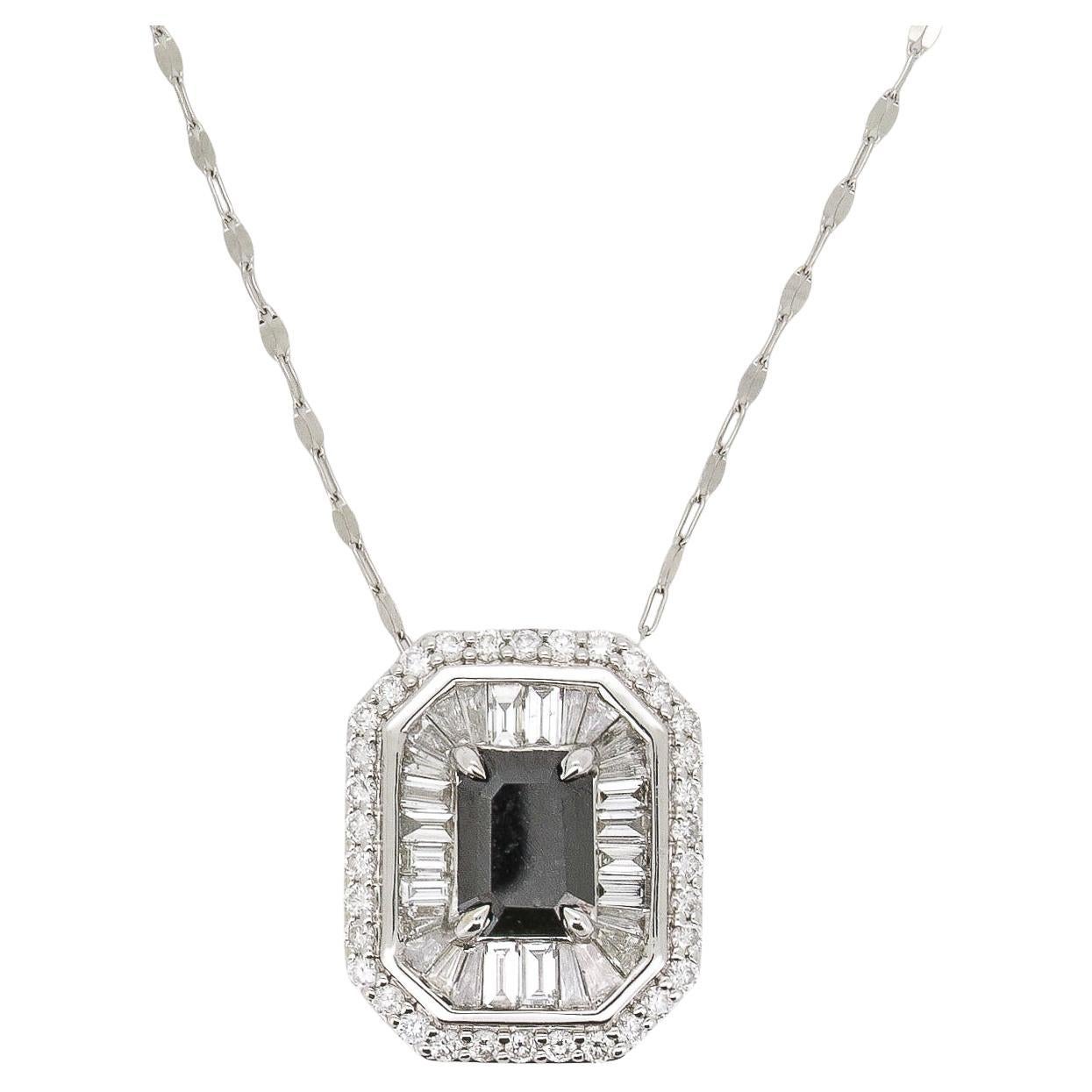 Emerald Cut Diamond Baguette Burst 0.48 Ct 14 K Gold Pendant Necklace