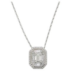 Emerald Cut Diamond Baguette Burst 2.14 Ct 14 K Gold Pendant Necklace