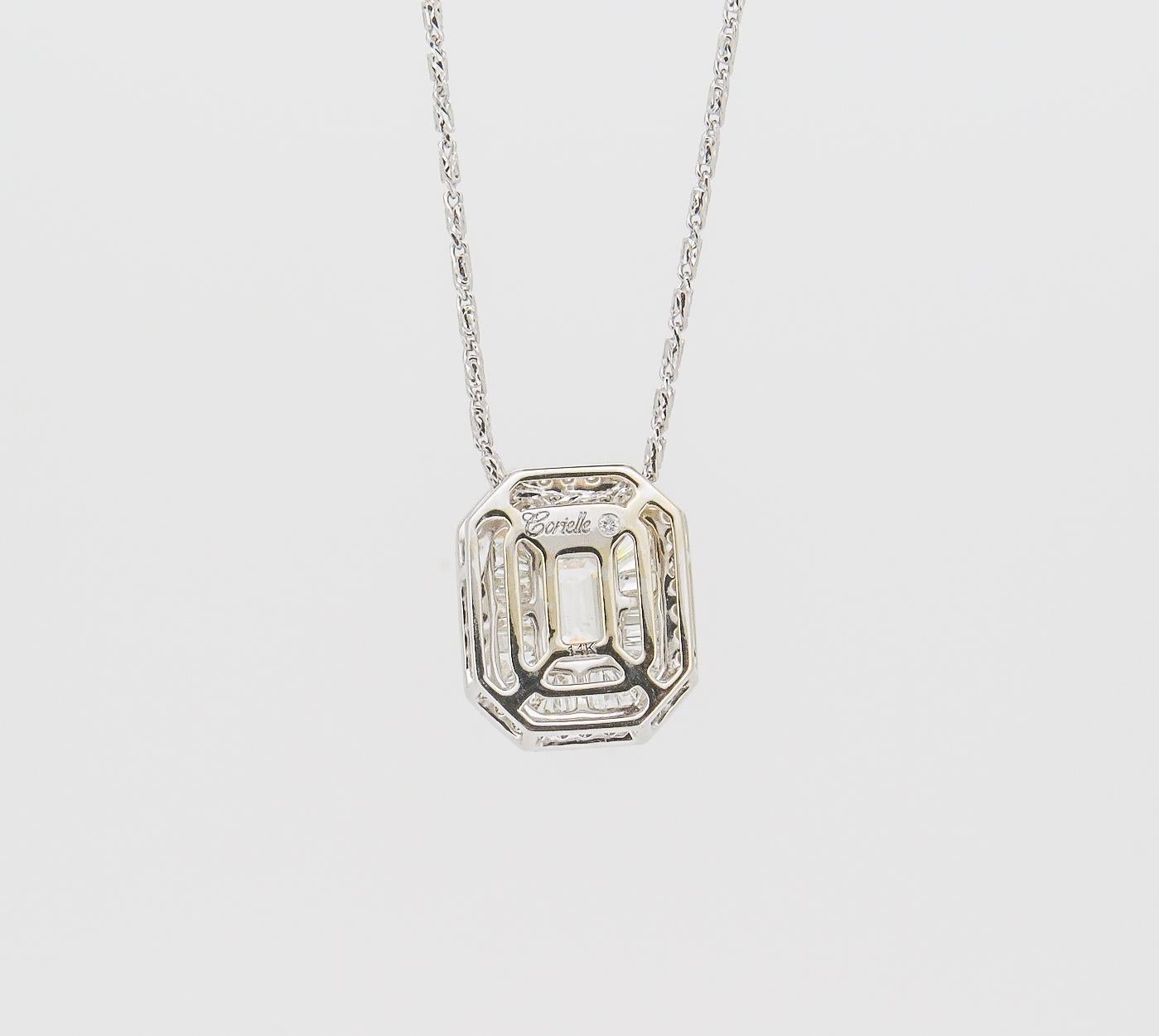 Taglio smeraldo Collana con ciondolo in oro K.K. con diamante taglio smeraldo Baguette Burst da 2,14 carati in vendita