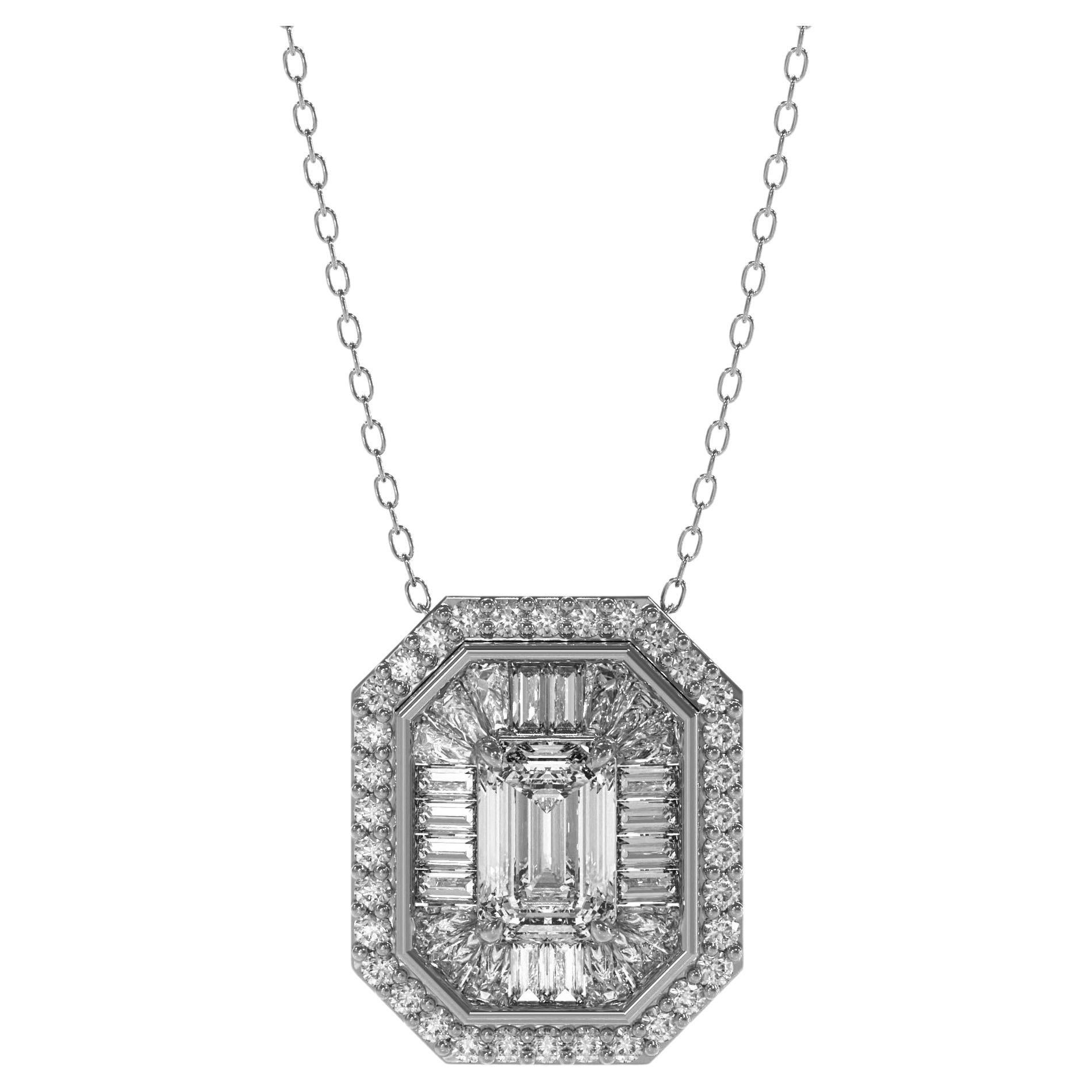 Collana con ciondolo in oro K.K. con diamante taglio smeraldo Baguette Burst da 2,14 carati