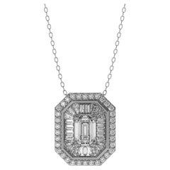 Emerald Cut Diamond Baguette Burst 2.14 Ct 14 K Gold Pendant Necklace