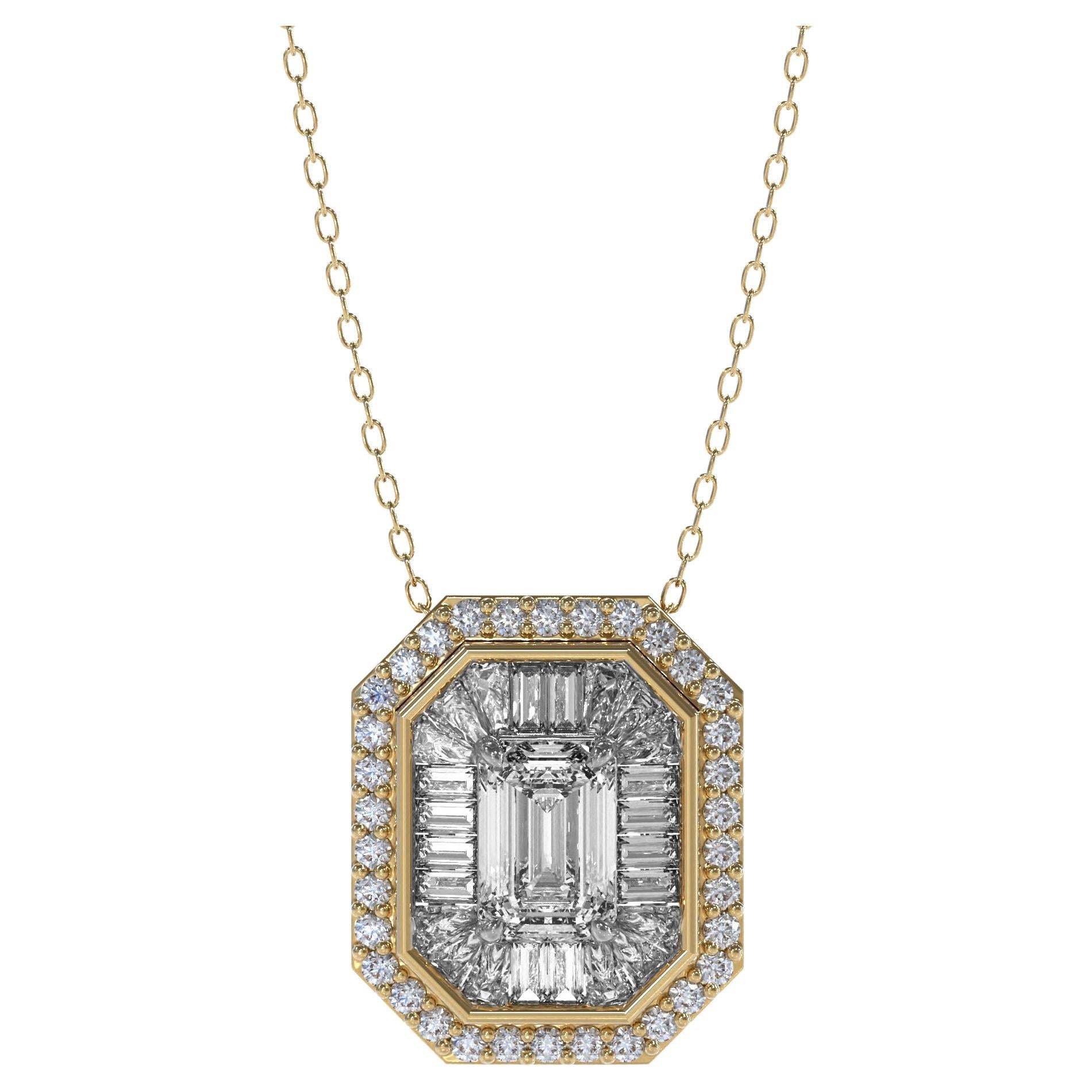 Collana con diamante in oro 14K Lauren: 
Una sorprendente rivisitazione in chiave moderna dell'eleganza dell'epoca decò, il Lauren è un capo che si fa notare, sia indossato da solo che al centro di una serie di strati. Questo design d'autore