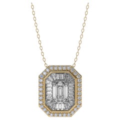Emerald Cut Diamond Baguette Burst 2.18 Ct 14 K Gold Pendant Necklace