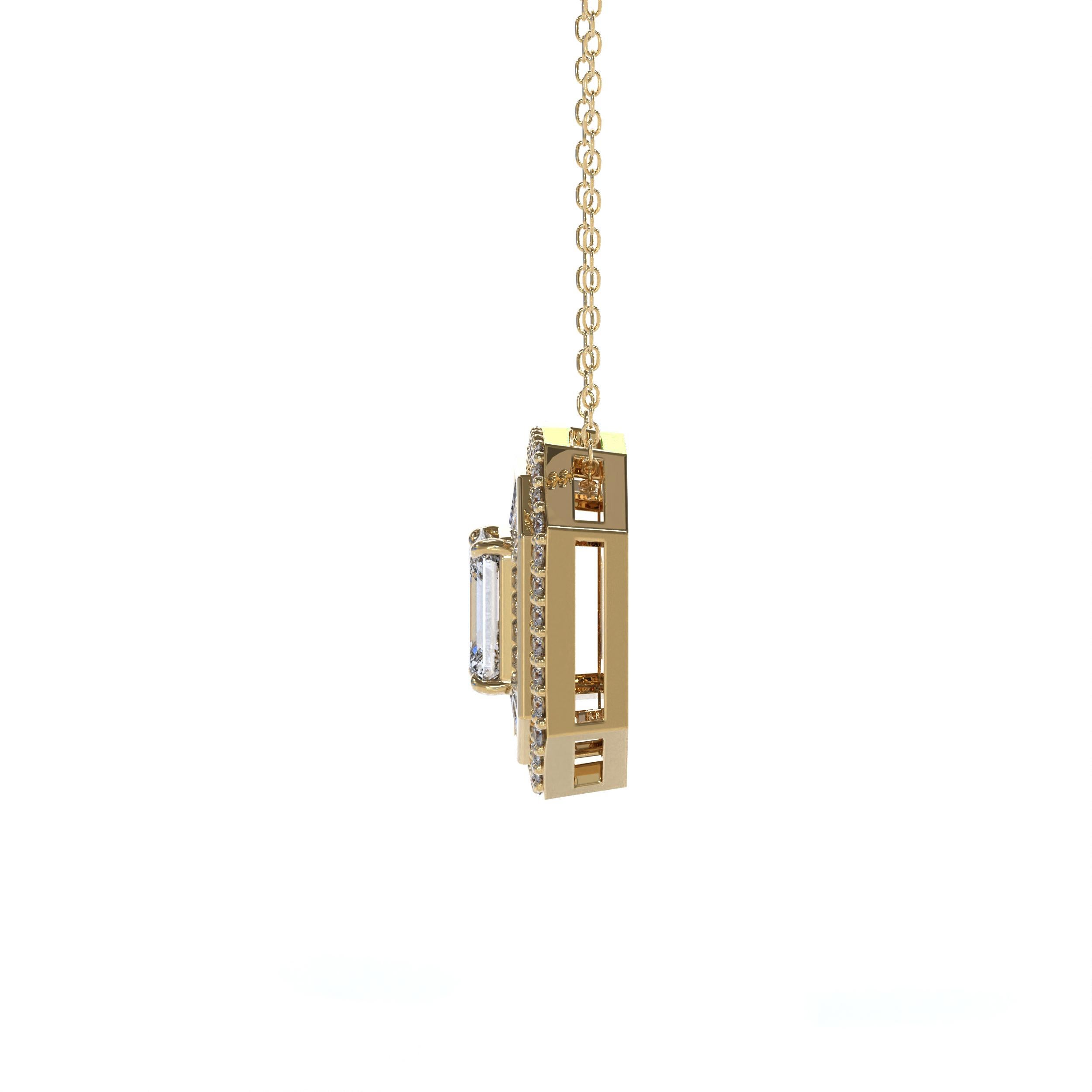 Contemporaneo Collana con ciondolo in oro K.K. con diamanti taglio smeraldo e baguette da 2,18 carati in vendita