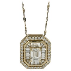 Emerald Cut Diamond Baguette Burst 2.18 Ct 14 K Gold Pendant Necklace