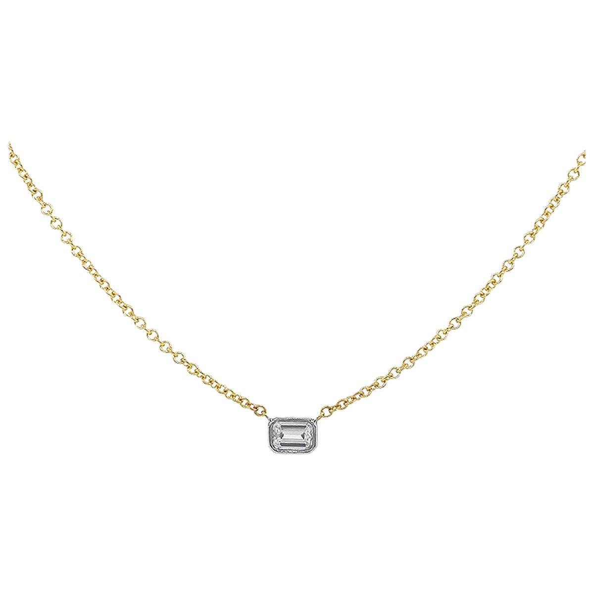 Emerald Cut Diamond Bezel Set Necklace