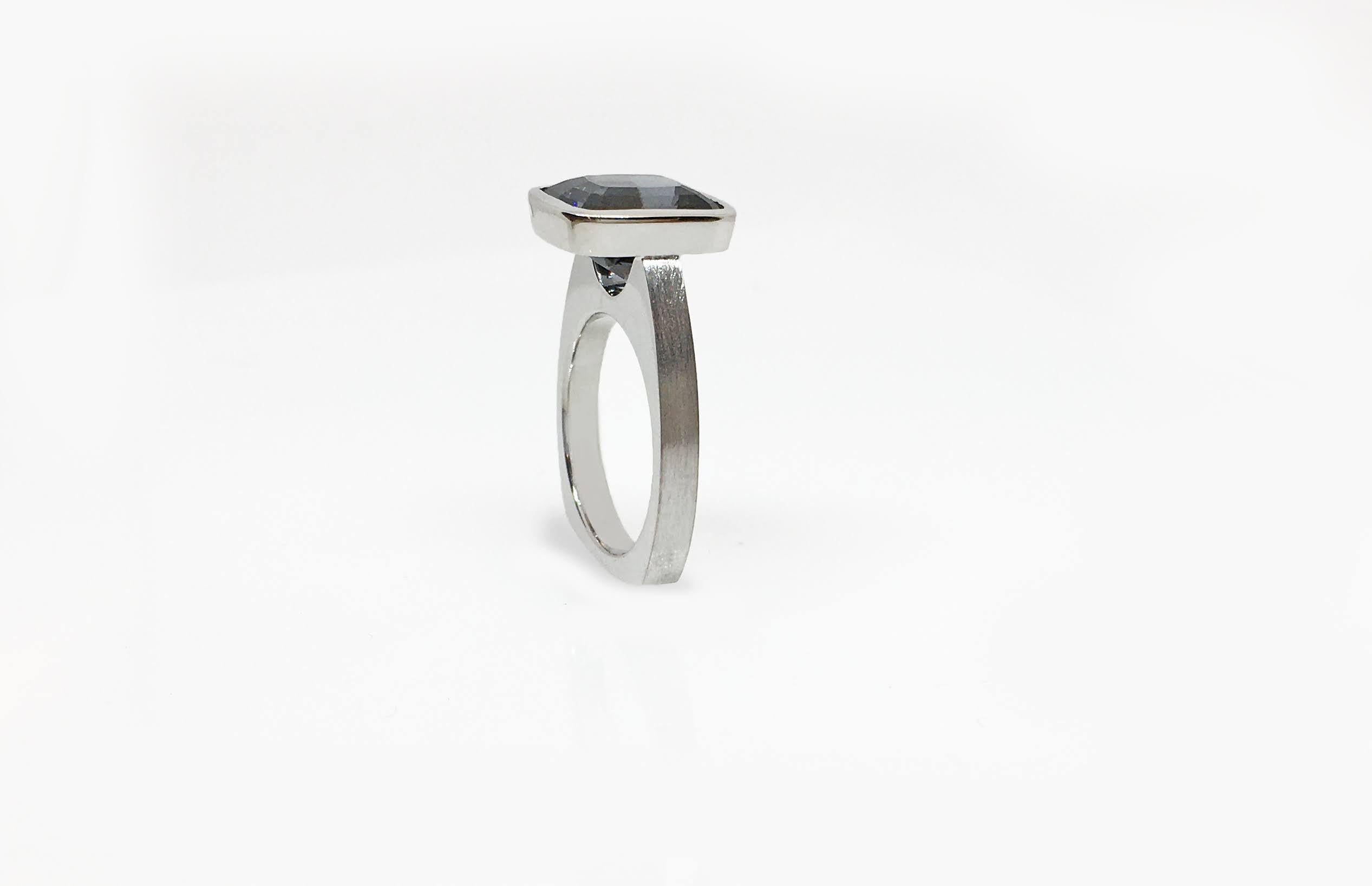 For Sale:  Emerald Cut Diamond Bezel Solitaire Ring 14