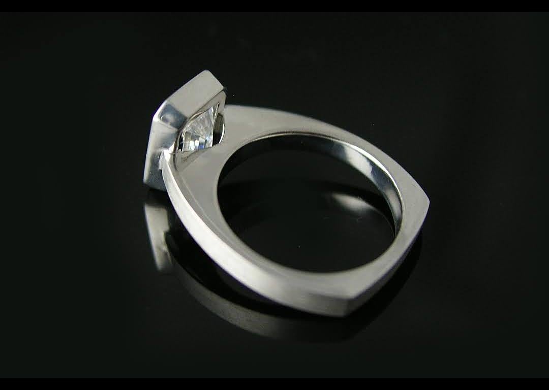For Sale:  Emerald Cut Diamond Bezel Solitaire Ring 4