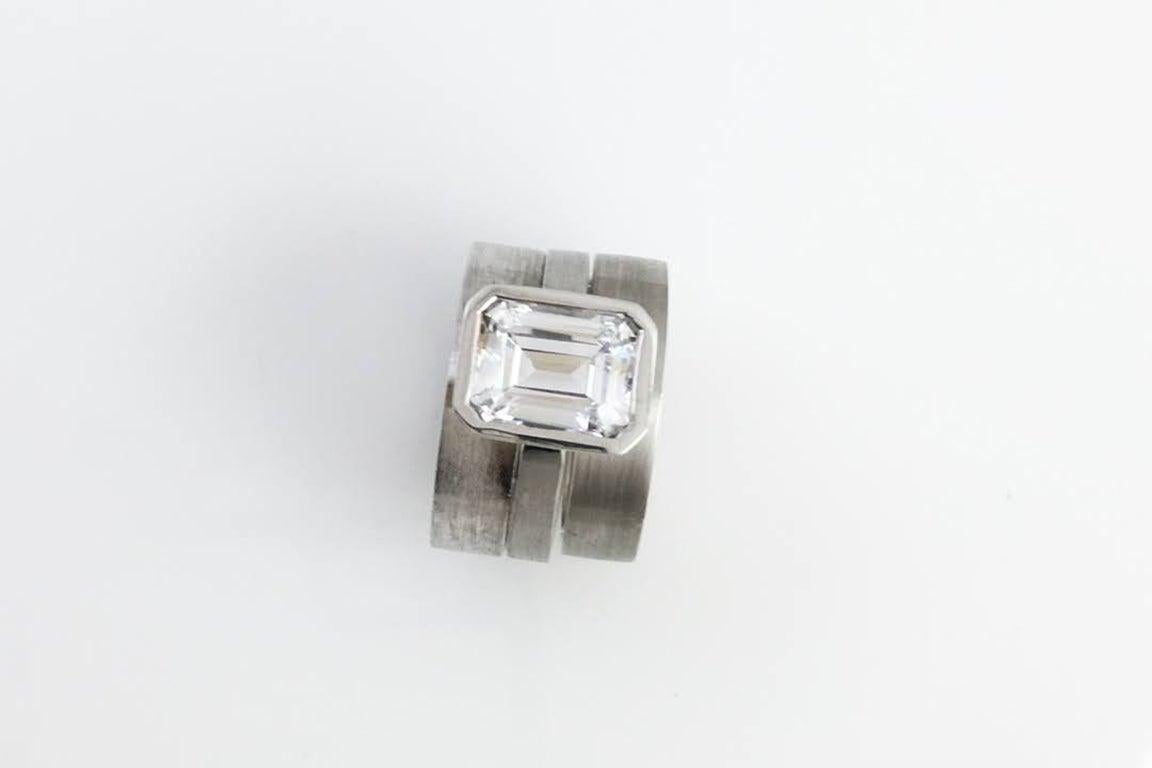 For Sale:  Emerald Cut Diamond Bezel Solitaire Ring 5