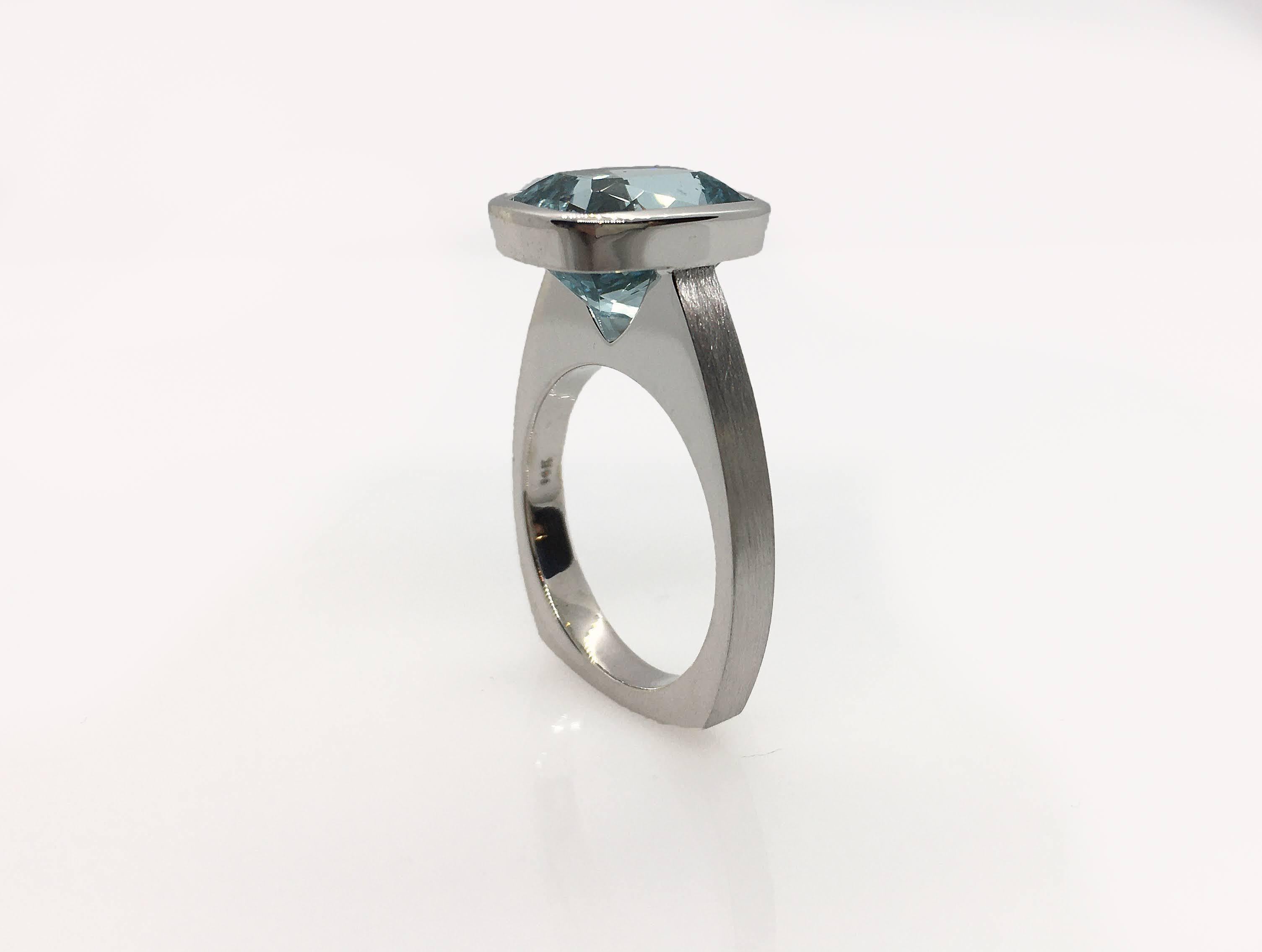 For Sale:  Emerald Cut Diamond Bezel Solitaire Ring 8