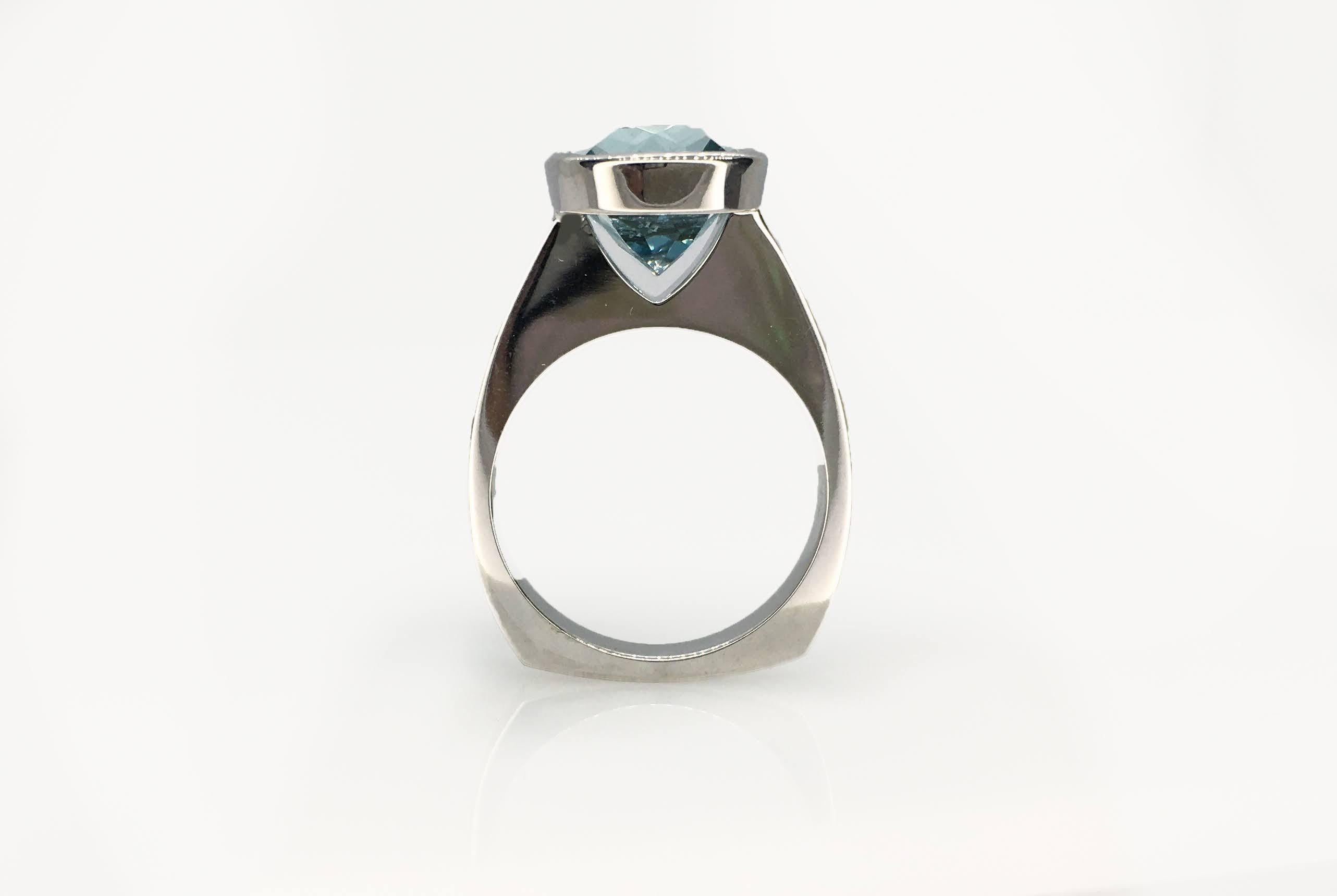 For Sale:  Emerald Cut Diamond Bezel Solitaire Ring 9