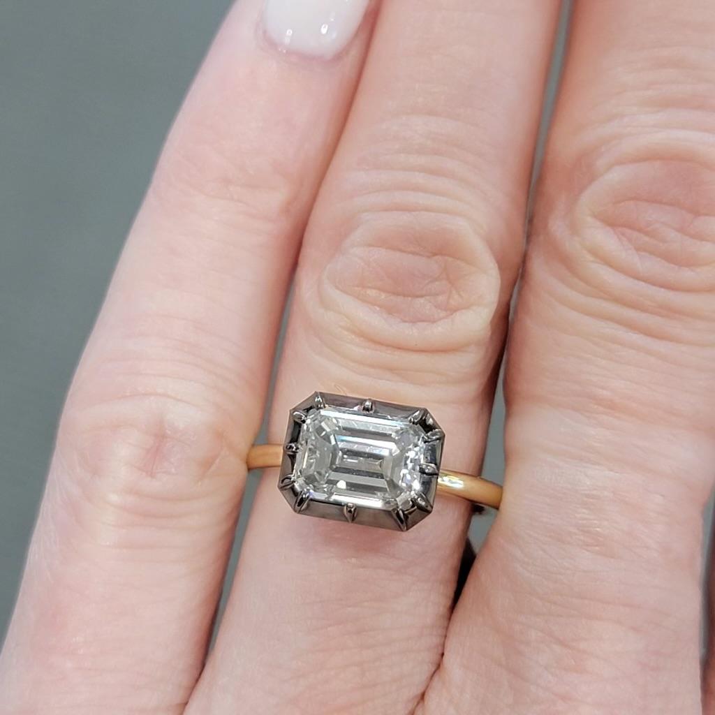 Modern Emerald Cut Diamond Black Ruthenium Engagement Ring For Sale