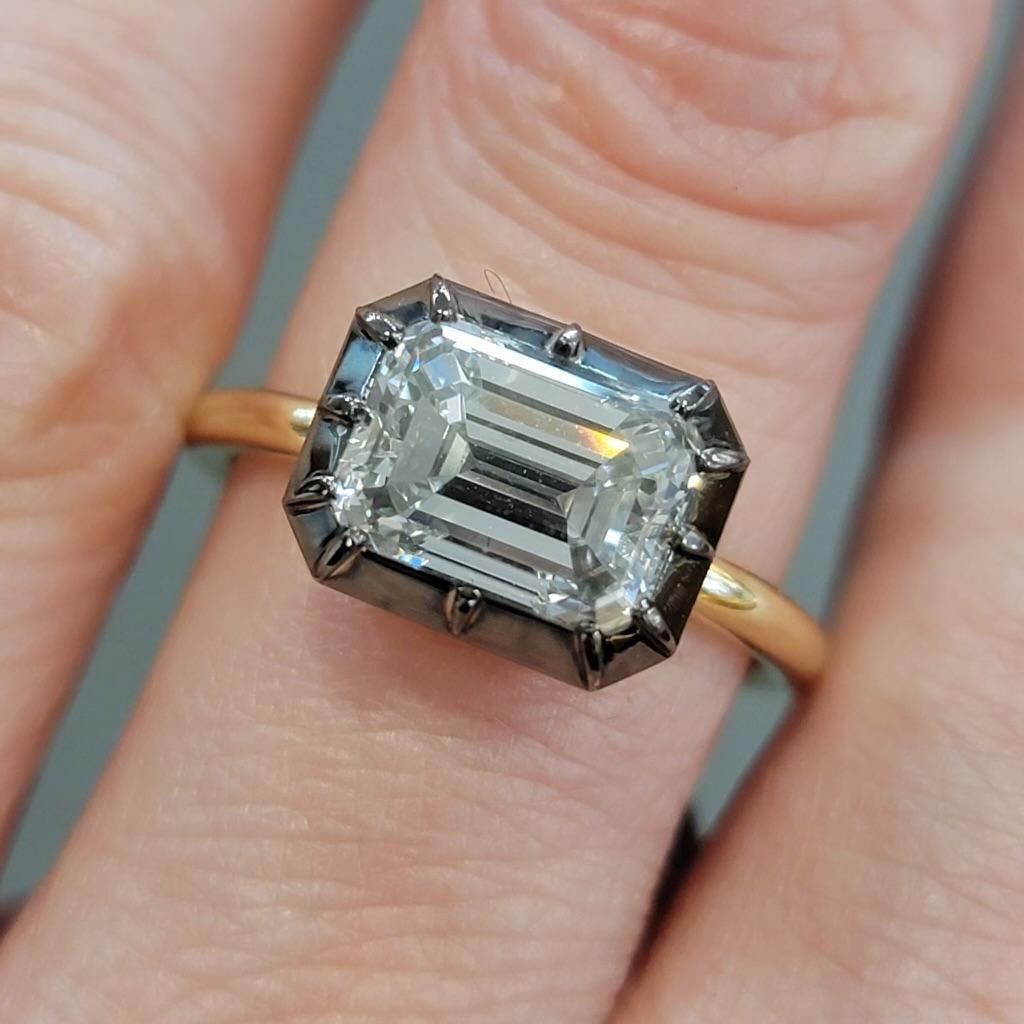 Women's Emerald Cut Diamond Black Ruthenium Engagement Ring For Sale