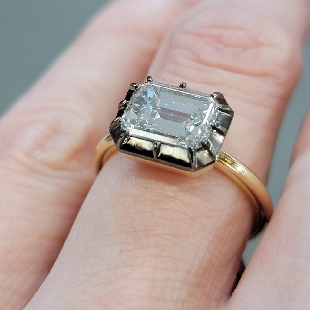 Emerald Cut Diamond Black Ruthenium Engagement Ring For Sale 1