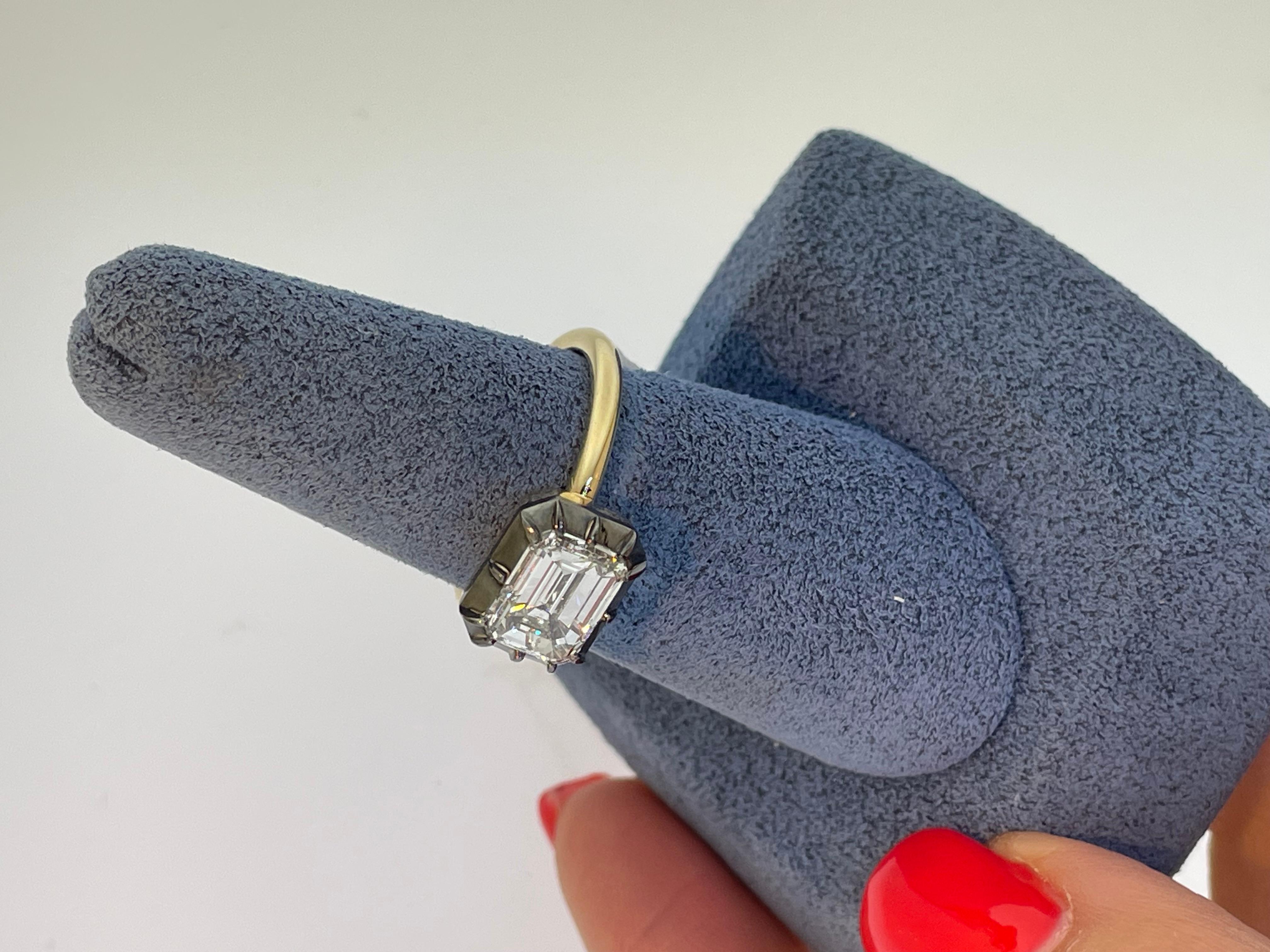 Emerald Cut Diamond Black Ruthenium Engagement Ring For Sale 2