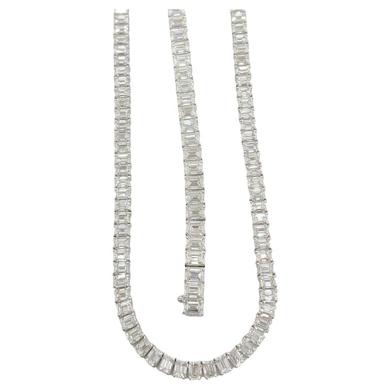 Emerald Cut Diamond Bracelet and Necklace in 18k White Gold at 1stDibs