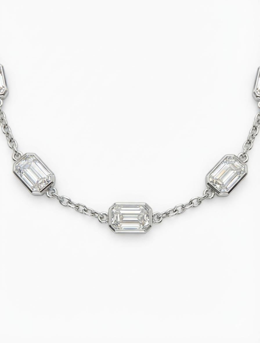 Emerald Cut Emerald-Cut Diamond by the Yard Necklace in 18K White Gold For Sale