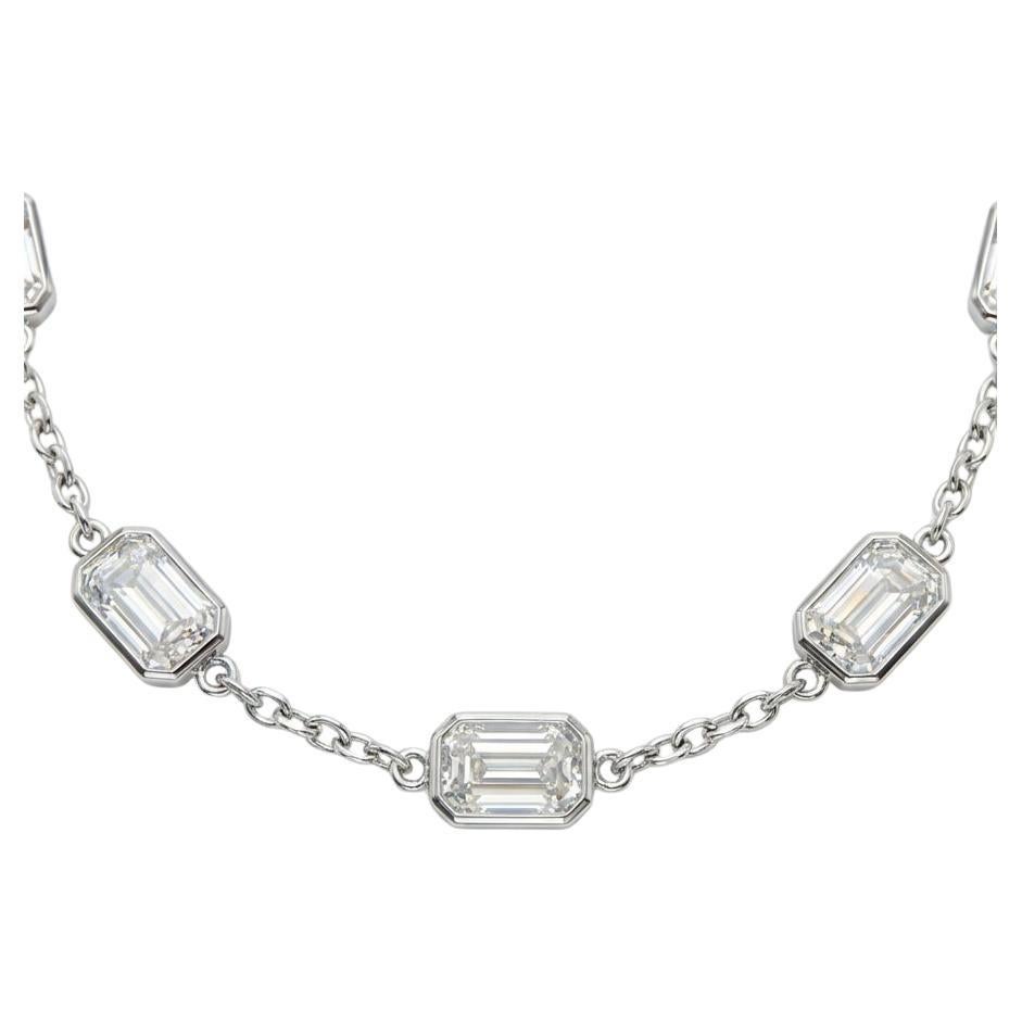 Emerald-Cut Diamond by the Yard Necklace in 18K White Gold