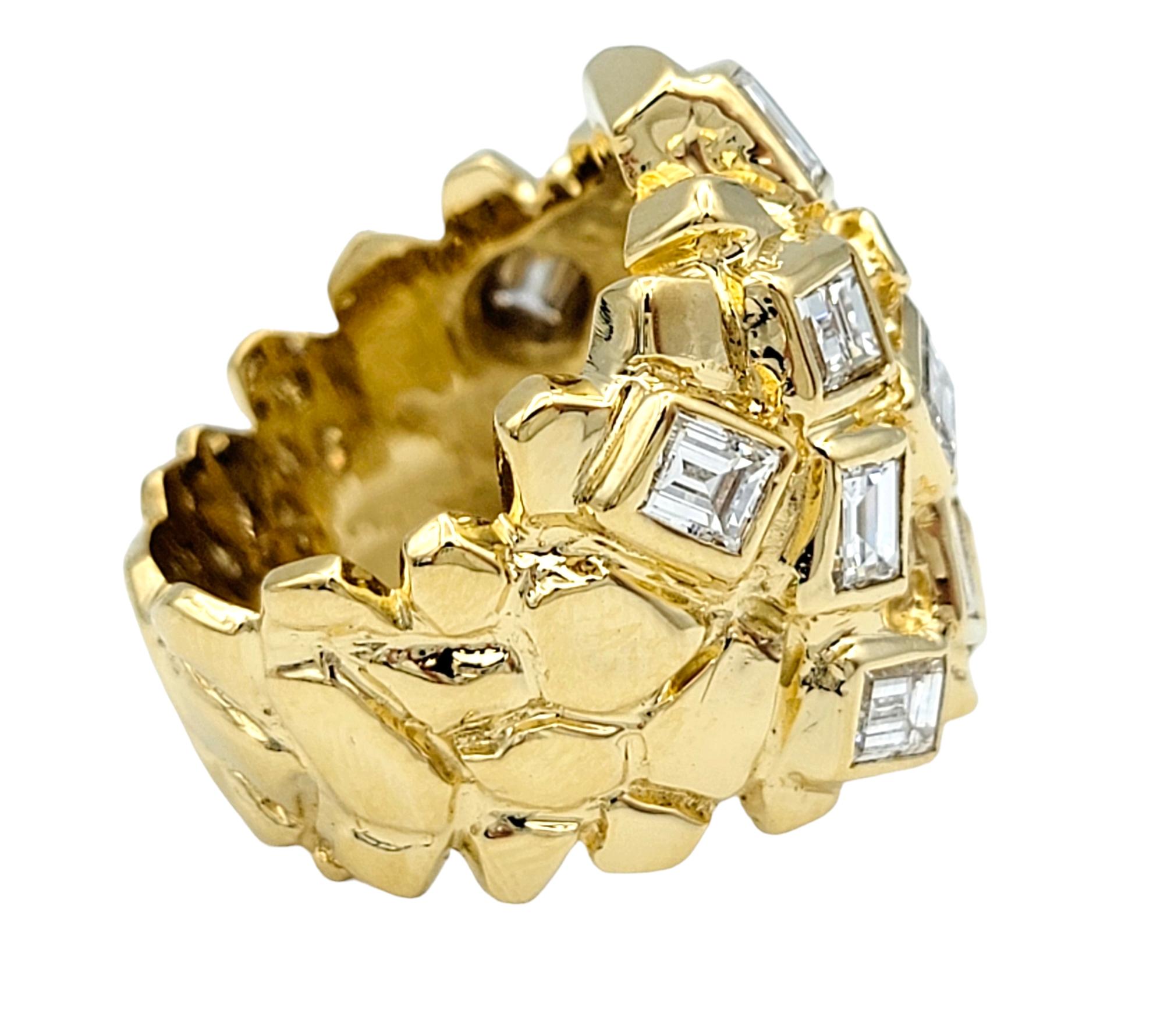 Emerald Cut Diamond Cluster Nugget Style Cocktail Ring in 14 Karat Yellow Gold In Good Condition For Sale In Scottsdale, AZ