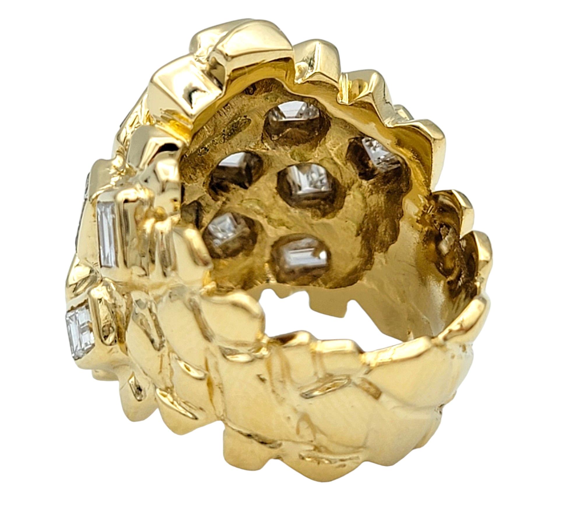 Women's Emerald Cut Diamond Cluster Nugget Style Cocktail Ring in 14 Karat Yellow Gold For Sale