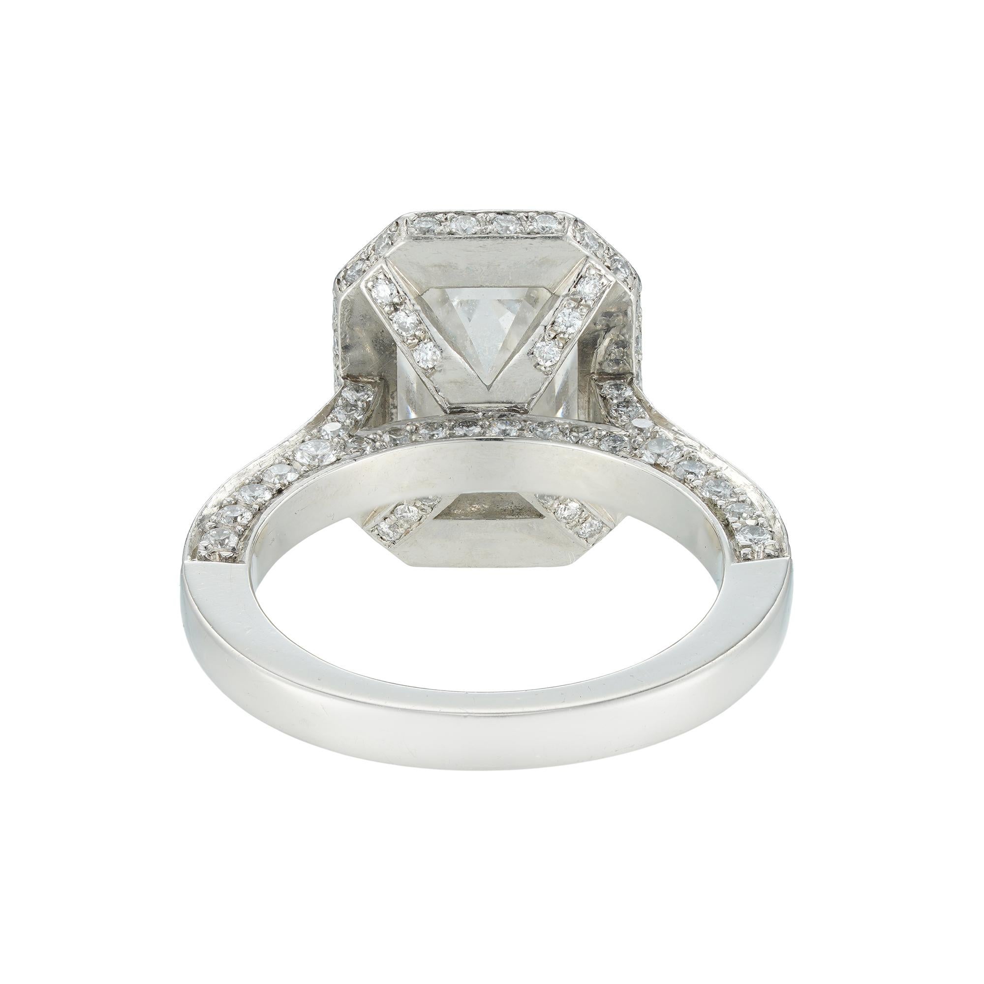 Modern GIA Certified 2.22 Carat Emerald-Cut Diamond Cluster Ring For Sale