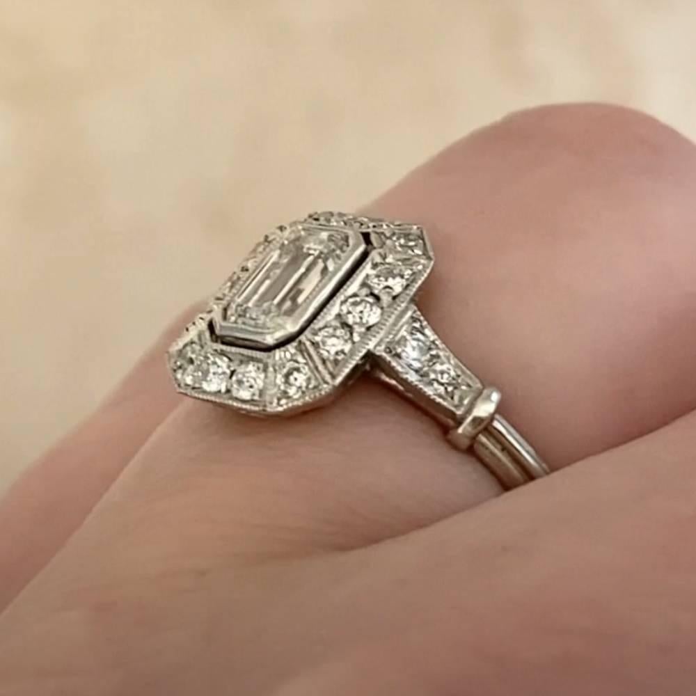 Art Deco Emerald Cut Diamond Cluster Ring (GIA Approx. 0.5-Carats), Platinum For Sale