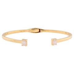 Bracelet manchette en or jaune 10 carats avec diamants taille émeraude, fait à la main