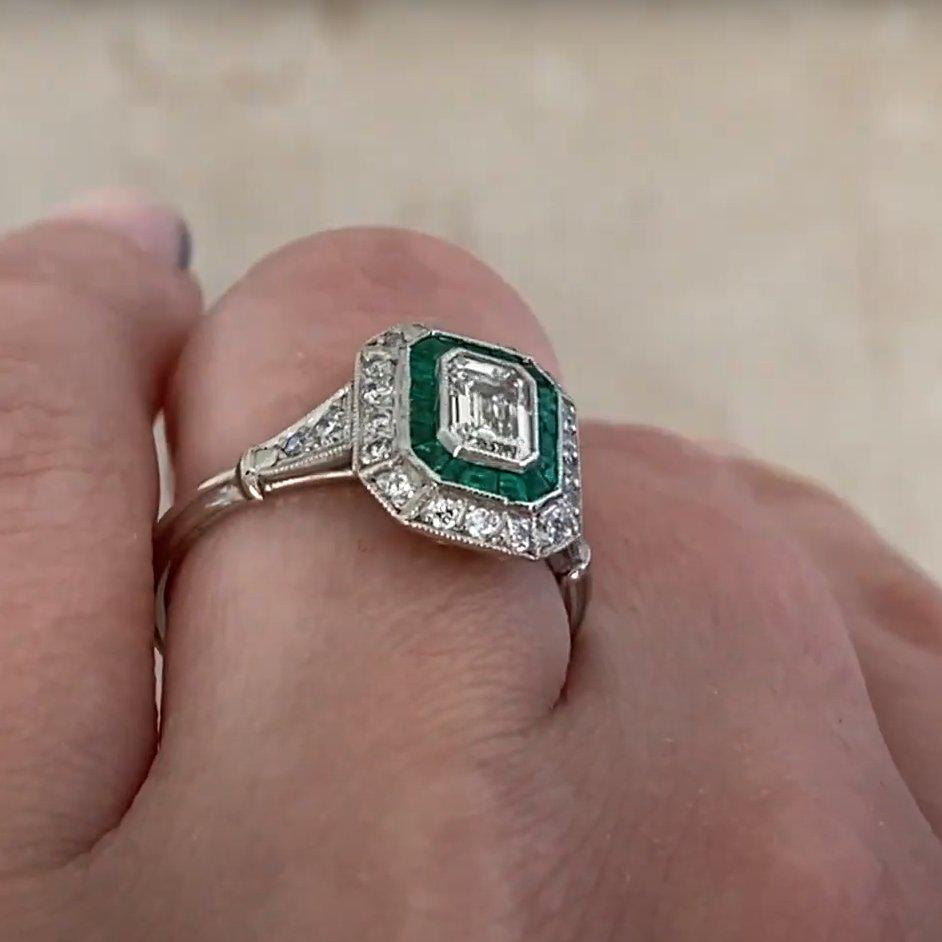 Bague à double halo en diamant taille émeraude (GIA environ 0,5 carats), platine Excellent état - En vente à New York, NY