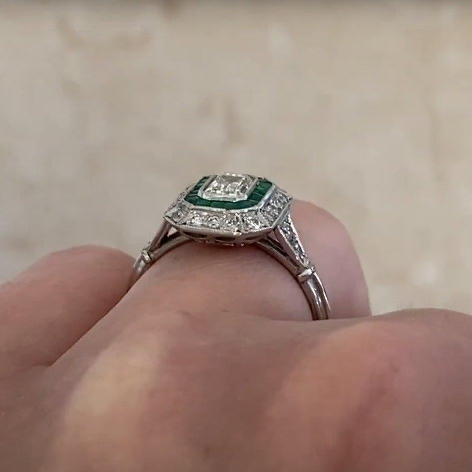 Bague à double halo en diamant taille émeraude (GIA environ 0,5 carats), platine Unisexe en vente