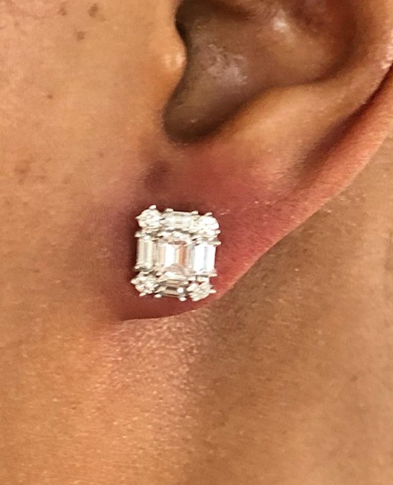 Contemporary Emerald Cut Diamond Earrings For Sale