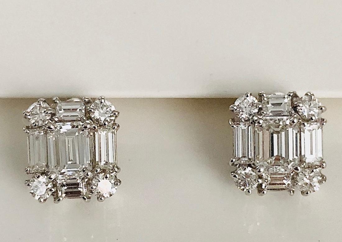 Contemporary Emerald Cut Diamond Earrings For Sale