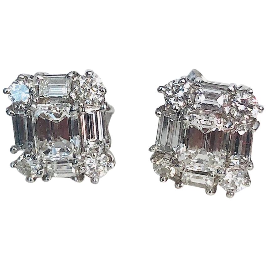 Emerald Cut Diamond Earrings For Sale