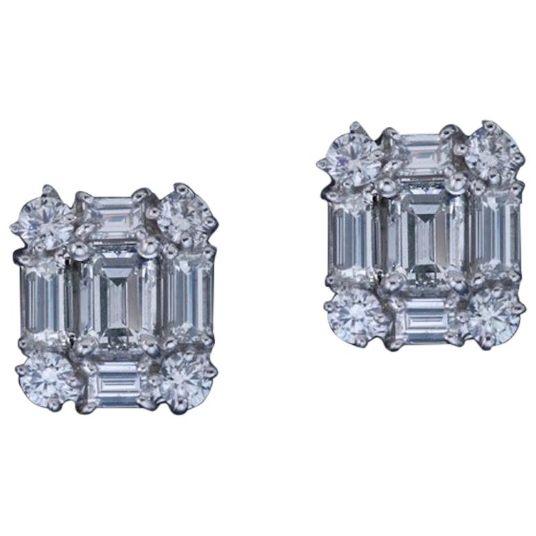 Emerald Cut Diamond Earrings For Sale