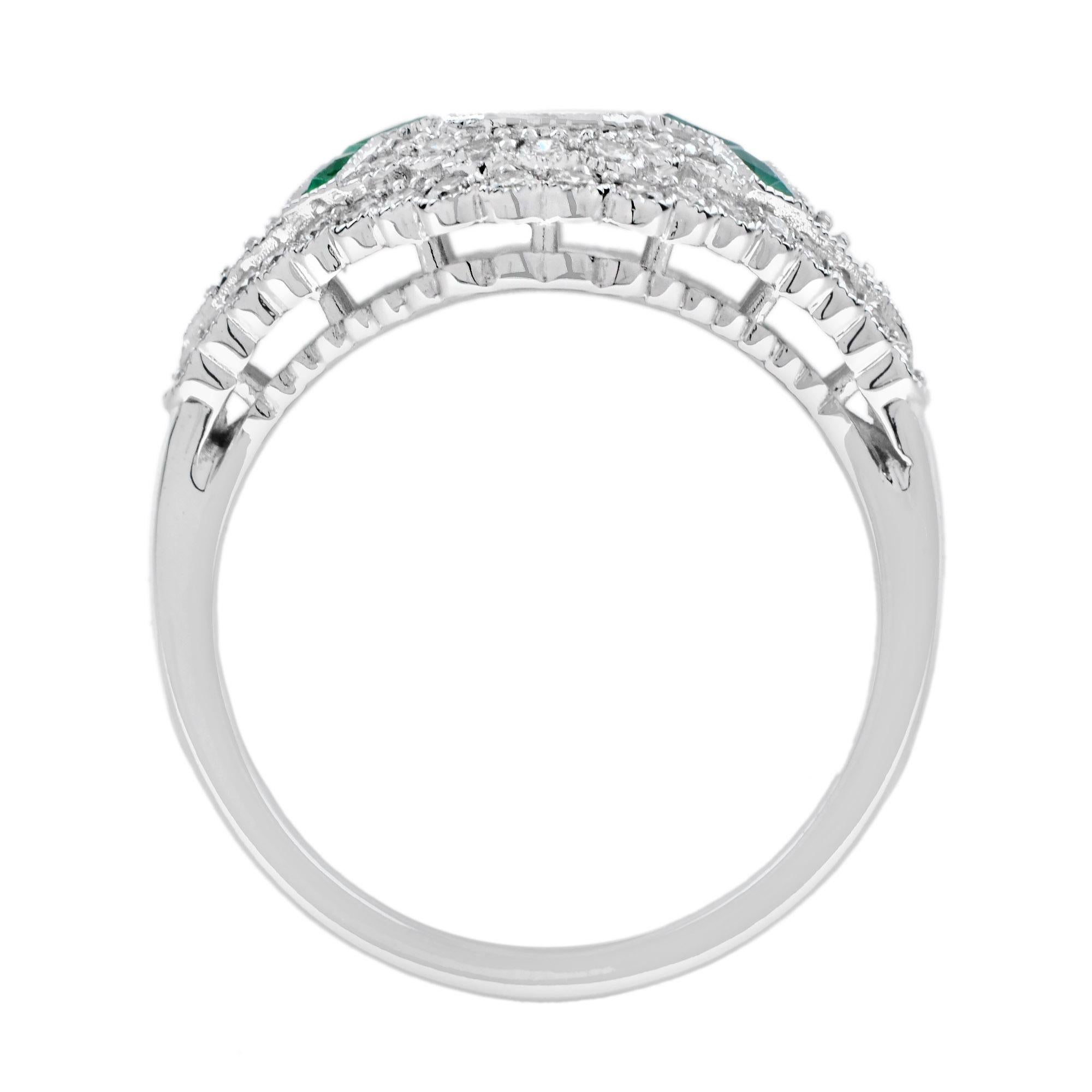 Bague unique en or blanc 18k avec diamant et émeraude d'inspiration Art Déco Neuf - En vente à Oakton, VA