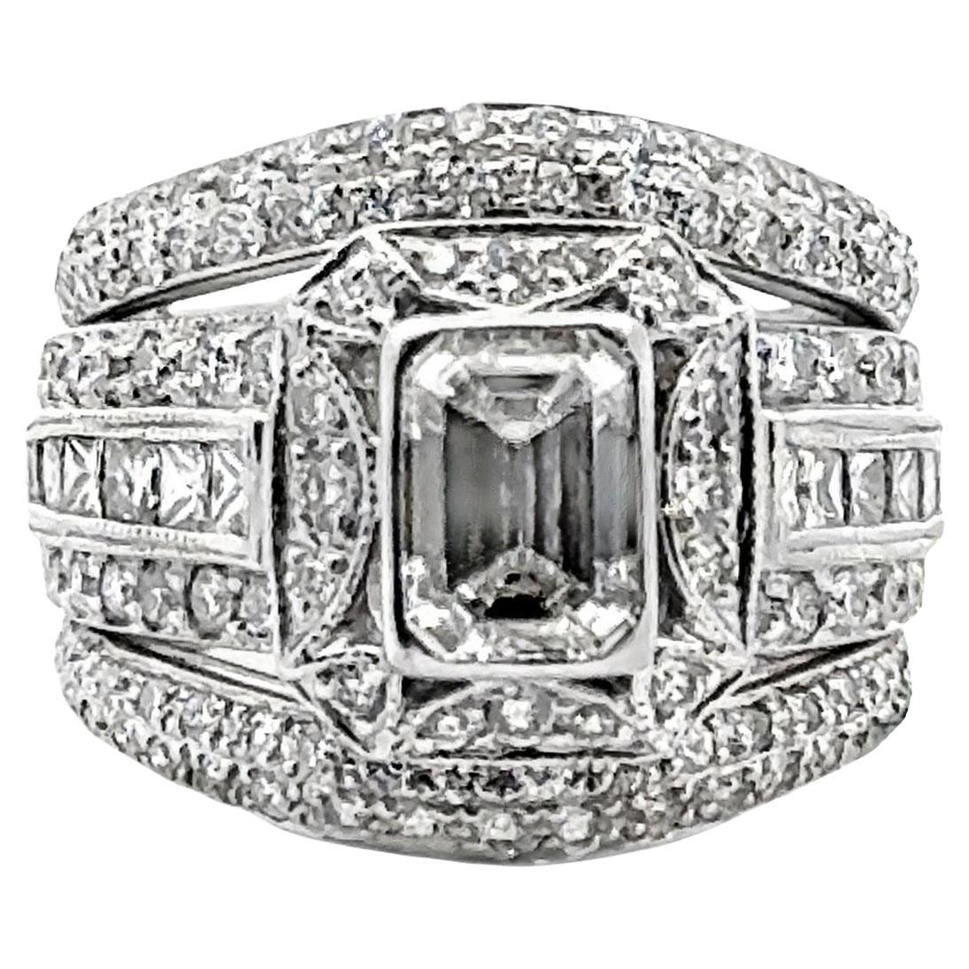 Emerald Cut Diamond Engagement Bridal Set Ring GIA Certified I/VS2