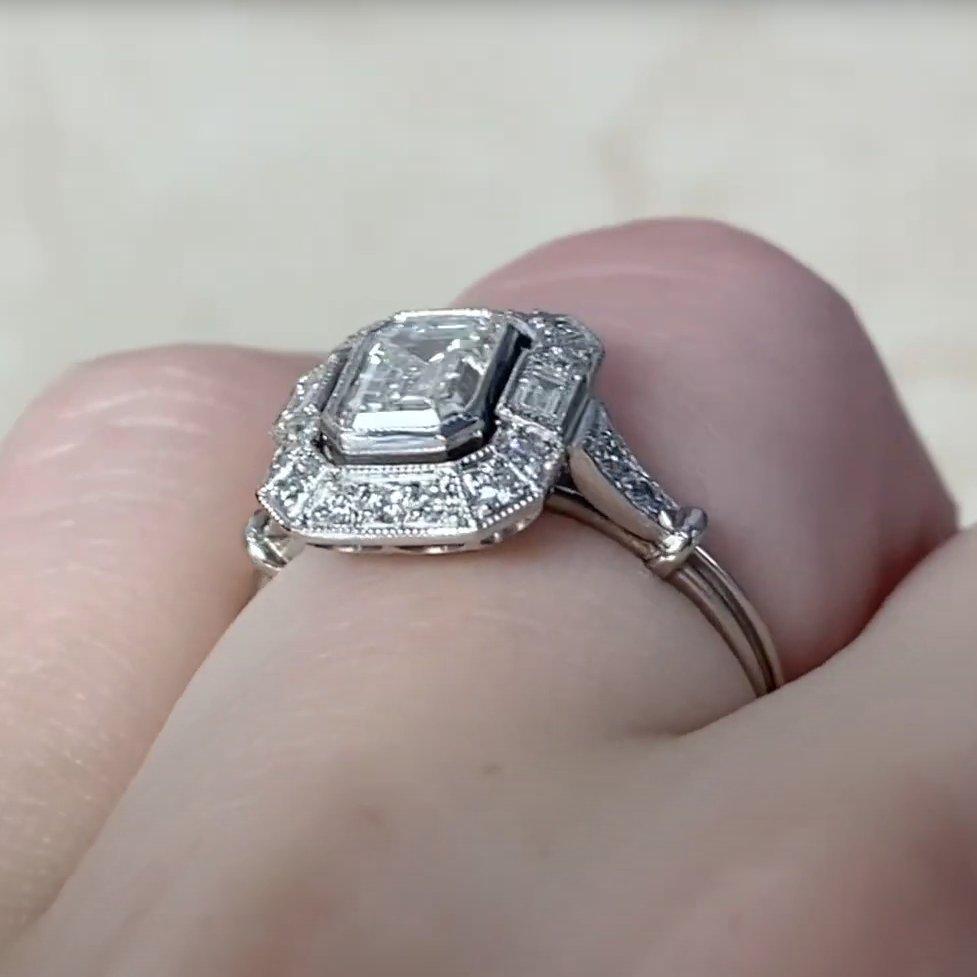 Emerald Cut Diamond Engagement Halo Ring (GIA Approx 0.8-Carats), Platinum In Excellent Condition For Sale In New York, NY