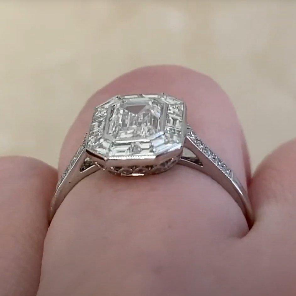 Women's Emerald Cut Diamond Engagement Halo Ring (GIA Approx. 1-Carat), Platinum For Sale