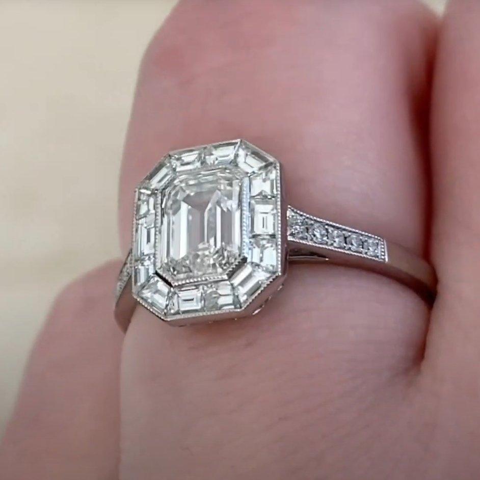 Emerald Cut Diamond Engagement Halo Ring (GIA Approx. 1-Carat), Platinum For Sale 1