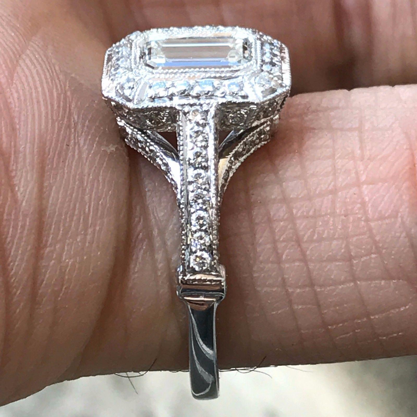 Emerald Cut Diamond Engagement Ring, 1.70 Carat, H SI1 Platinum GIA In New Condition For Sale In West Hollywood, CA