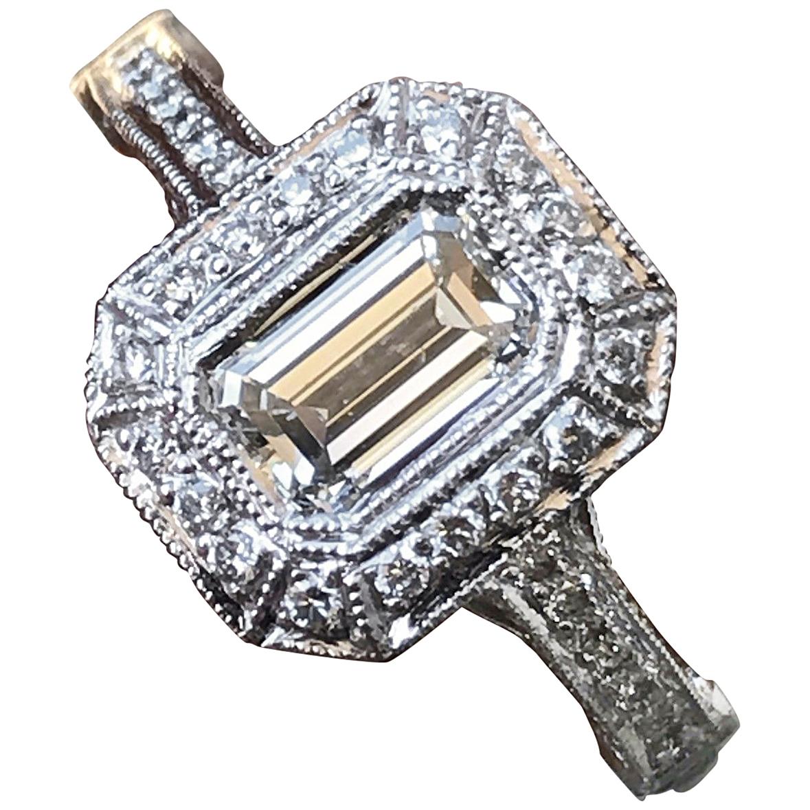 Emerald Cut Diamond Engagement Ring, 1.70 Carat, H SI1 Platinum GIA For Sale