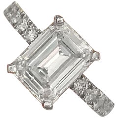 Emerald Cut Diamond Engagement Ring E VS2 Set in Platinum Diamonds Down Shank