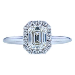 Emerald Cut Diamond Engagement Ring with Classic Diamond Halo